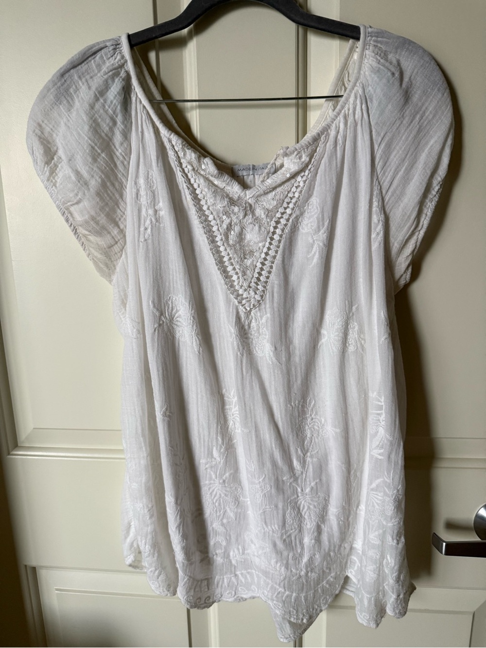 🇮🇹 Made in Italy White Embroidered Cotton Boho Top - Picture 3 of 7